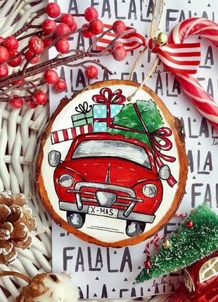 Настінний новорічний декор «red car»1 фото