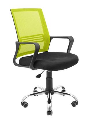 Кресло джина хром пиастра сетка черная + зеленая1 фото