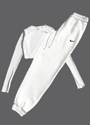 Спортивный костюм nike топ с длинными рукавами высоким воротом под горло укороченный лонгслив брюки джоггеры комплект найк черный белый2 фото