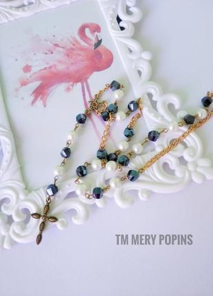 Розарий с крестиком и хрустальными бусинами