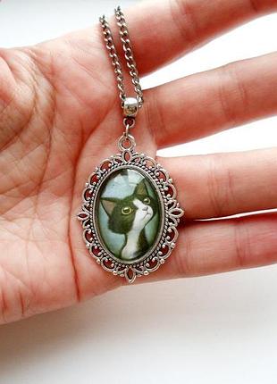 Кулон котик, кулон кошеня, кулон кішка, сережки з котами, вінтажні прикраси, вінтажні сережки