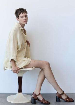 Zara шкіряні сандалії на широких підборах, сандалі, босоніжки, туфлі8 фото