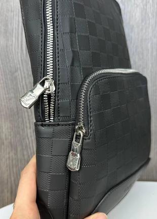 Мужская сумка слинг на грудь, сумка-слинг мессенджер бананка клетка черная r_1359