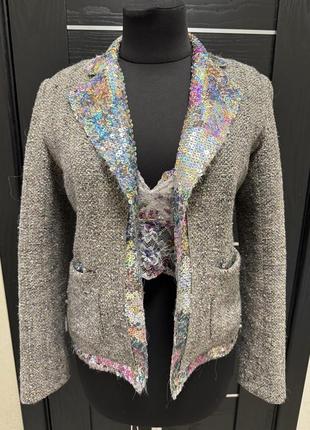 Дизайнерский пиджак шелк- шерсть, жакет, блейзер с пайетками, винтаж