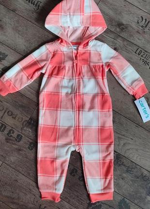 Carters флисовый комбинезон человечек слип baby plaid hooded zip-up fleece jumpsuit carter's5 фото