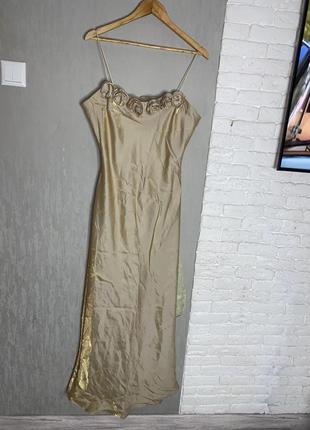 Винтажное вечернее платье с золотым отливом винтаж yessica от c&amp;a, xxl3 фото