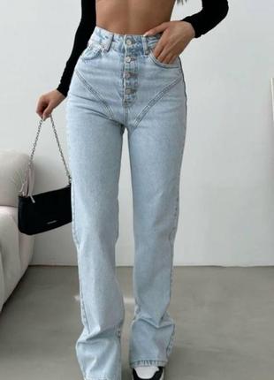 Голубые женские широкие джинсы колеш женские джинсы палаццо расклешенные джинсы с пуговицами2 фото