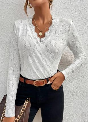 Роскошное белое кружевное боди длинные рукава р.s