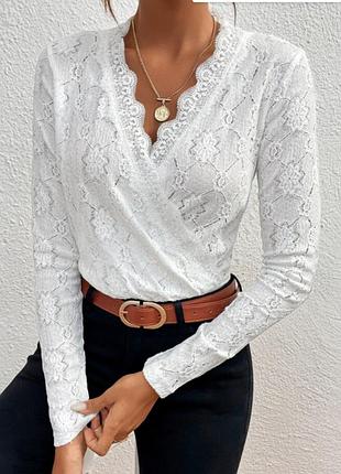 Роскошное белое кружевное боди длинные рукава р.s