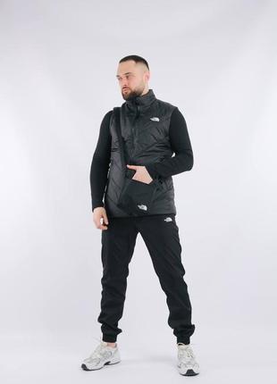 Чоловічий костюм the north face жилетка+штани у чорному кольорі premium якості + барсетка у подарунок, стильний та зручний костюм