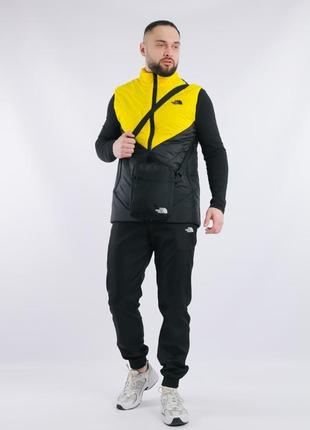 Мужской костюм the north face жилетка + штаны в желто-черном цвете premium качества + борсетка в подарок, стильный и удобный костюм