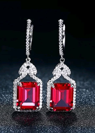 Серьги-подвески из серебра  с рубином и сапфиром