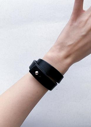 Подвійний чорний браслет з натуральної шкіри
