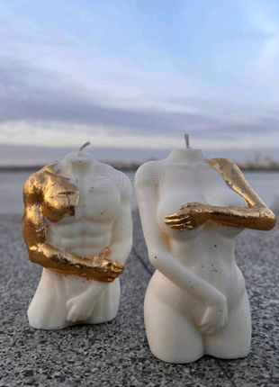 Свічки з золотою поталью формові соєві свечи тіла торс с декором