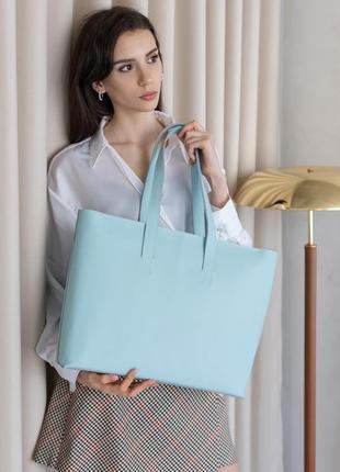 Вместительная женская сумка шоппер арт. 603i голубого цвета из натуральной кожи