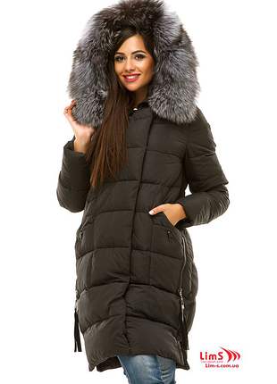 Куртка пальто з хутром чорнобурки