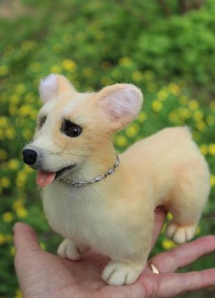 Коргі собачка валяна іграшка з шерсті інтерєрна собака войлочная сувенір песик подарунок ручної роботи хендмєйд