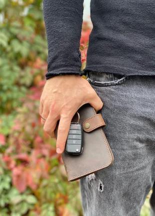 Шкіряний гаманець коричневого кольору, портмоне клатч для чоловіка, гравірування1 фото