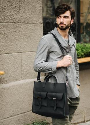 Классическая мужская кожаная сумка, из натуральной кожи черного цвета. мужская сумка для работы1 фото
