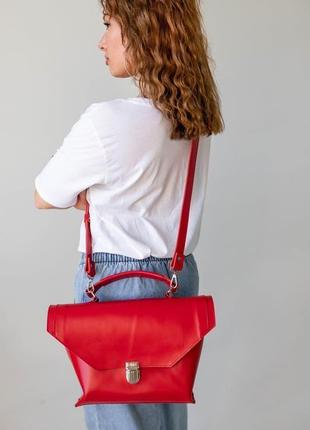 Красная сумка-трапеция из натуральной кожи, стильная кожаная сумка4 фото