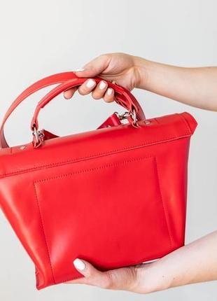 Красная сумка-трапеция из натуральной кожи, стильная кожаная сумка6 фото