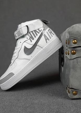 Кроссовки nike air force 1 высокие белые с серым