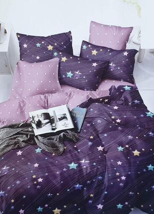 Фіолетовий комплект постільної білизни з зірками, 100% бавовна1 фото