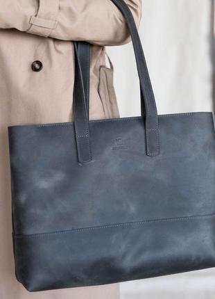 Жіноча сумка шоппер сірого кольору ручної роботи з натуральної шкіри з вінтажним ефектом1 фото