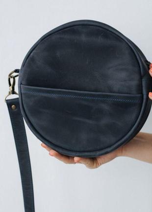 Кругла сумка через плече жіноча ручної роботи з натуральної шкіри з вінтажним ефектом1 фото