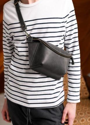 Мужская стильная поясная сумка ручной работы серого цвета из натуральной кожи с винтажным эффектом2 фото