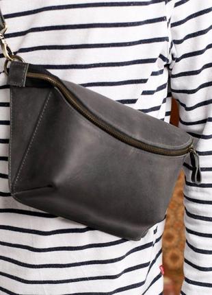 Поясная сумка унисекс серого цвета   из натуральной кожи1 фото