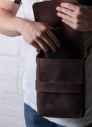 Мужская сумка через плечо  из натуральной коричневой кожи, мужской мессенджер кожаный2 фото
