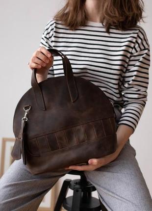 Женская сумка бриф кейс из натуральной кожи с винтажным эффектом коричневого цвета8 фото