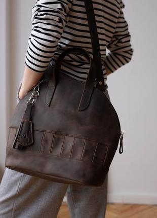 Женская сумка бриф кейс из натуральной кожи с винтажным эффектом коричневого цвета3 фото