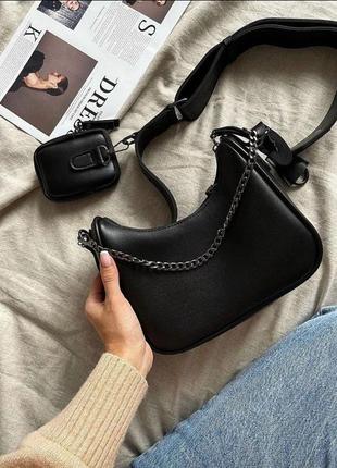 Классная стильная черная кросс-боди с кошельком, сумка с длинным ремнем1 фото