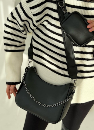 Классная стильная черная кросс-боди с кошельком, сумка с длинным ремнем2 фото