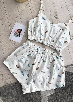 Женская пижама "невесомость" с топом и шортами на подарок девушке/жене/подруге1 фото