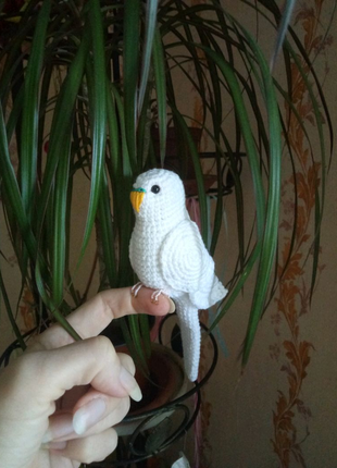 Білий вязаний хвилястий папуга. найкращий подарунок