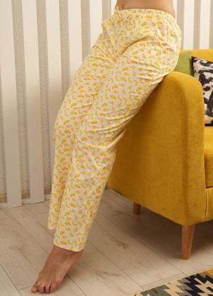Пижамно-домашние желтые штаны с бананами из натурального хлопка для женщин/девушек1 фото