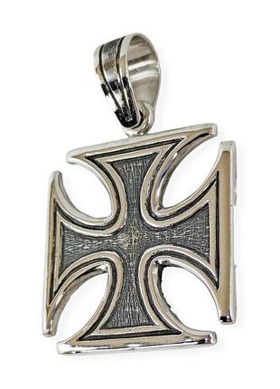 Кулон мальтийский крест 10007bks, кулон в байкерском стиле с питбулями, серебро 925 пробы10 фото