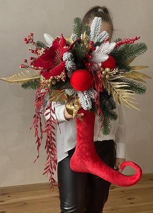 Новогодний носок. новогодний декор.