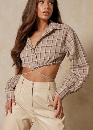 Стильна котонова укорочена рубашка оверсайз misspap uk 14/eu 42/ m-l