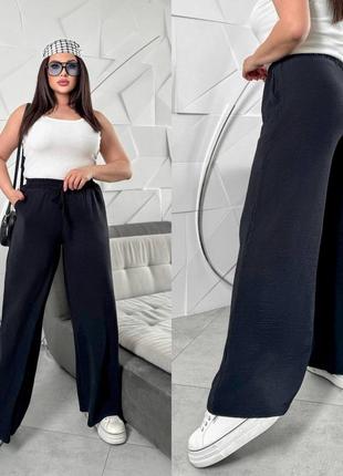 Брюки брюки из жатки с резинкой и шнурком в поясе с карманами5 фото