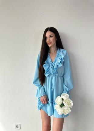 Пишна мила сукня з рюшками,міні з рукавами 42-44,46-48 чорний,білий,блакитний,рожевий