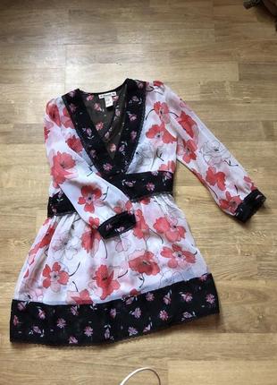 Кофта сеточка японские мотивы маки цветы кофтина блузка2 фото