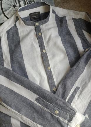 Полосатая мужская рубашка натуральный состав лен коттон7 фото