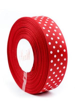 Репсовая лента в горох, 25 мм, красная, метр