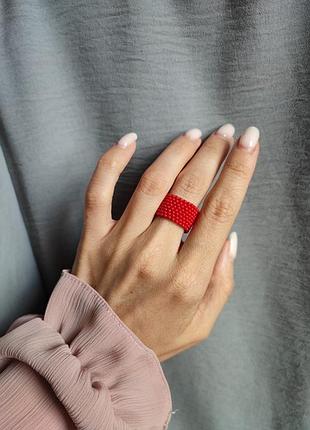 Каблучка з бісеру червона, кільце