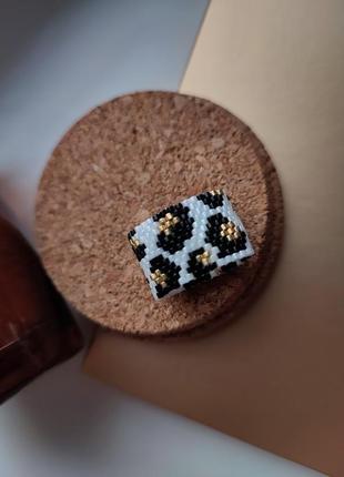 Каблучка кільце з японського бісеру ручної роботи леопард