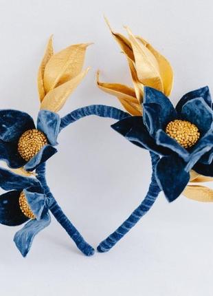 Ободок з квітами з оксамиту і шкіри